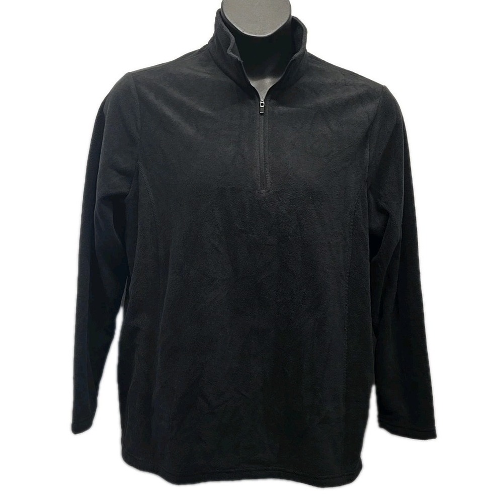 Lands' End Black Fleece Pullover Quarter Zipโ Cozy Minimalist Outdoor sz XL